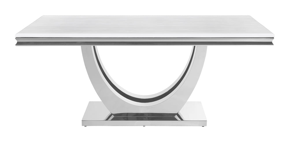 Kerwin Rectangle Faux Marble Top Dining Table White and Chrome