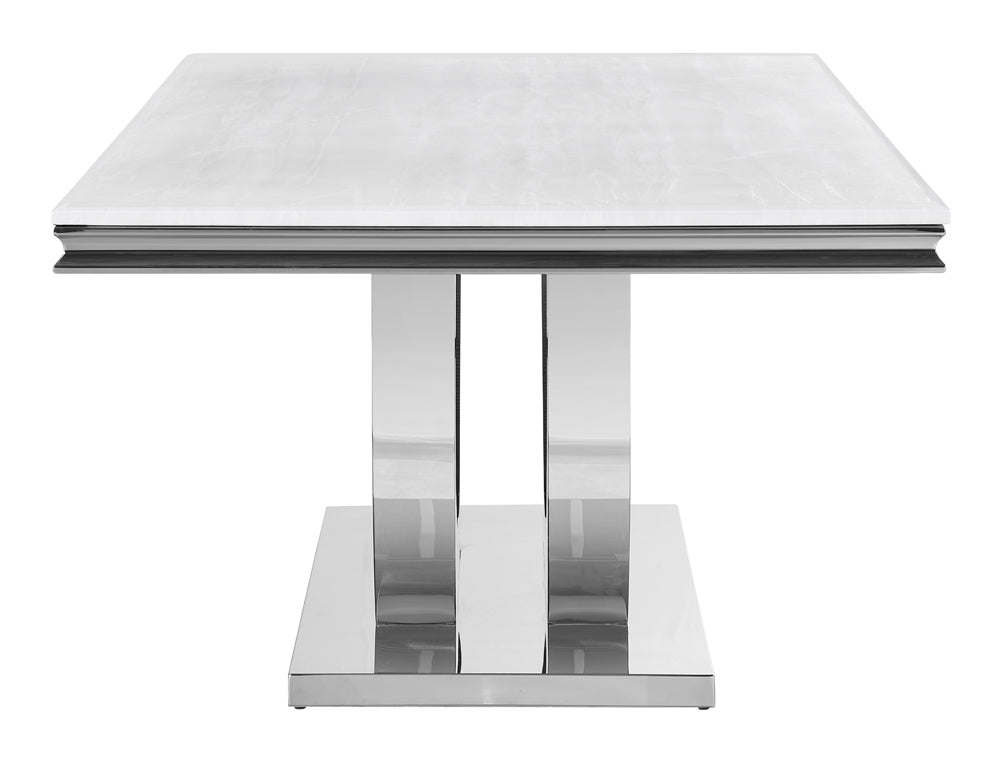 Kerwin Rectangle Faux Marble Top Dining Table White and Chrome
