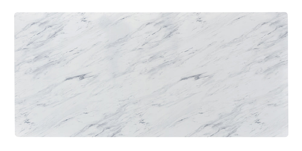 Mayer Rectangular Dining Table Faux White Marble and Gunmetal