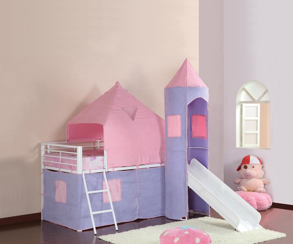 tent loft bed Coaster Princess Castle Twin Loft Bed