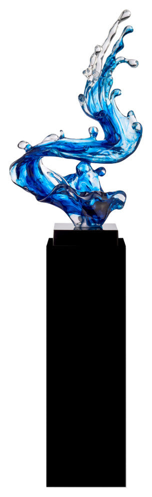 Ocean Blue Cortes Bay Wave Floor Sculpture With Black Stand, 57" Tall