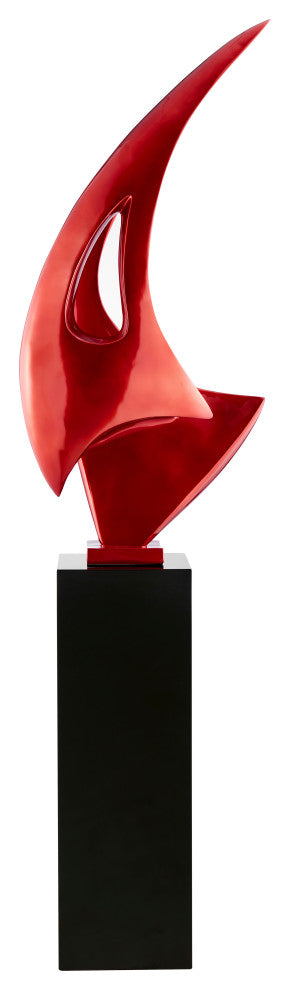 Modern Decor, Sail Sculpture With Base, Dark Gray, Metalic Red