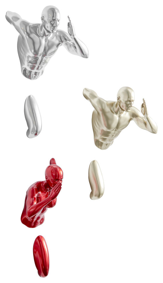 Set of three Wall Runners, Metallic Red, Gold, Chrome