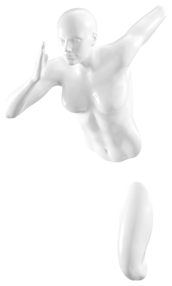 Glossy Wall Sculpture 13" Runner, White-W