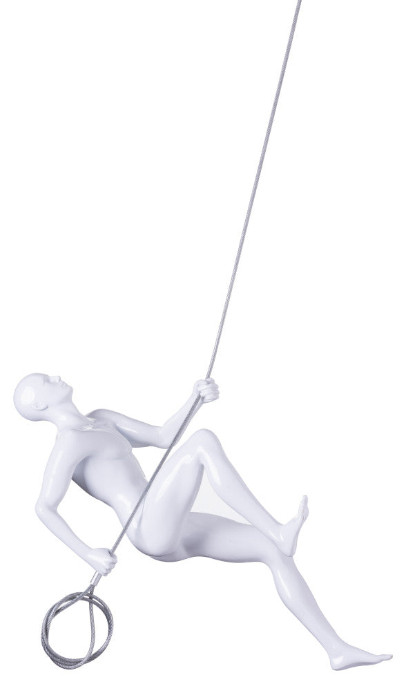 Glossy White Wall Sculpture Climbing 15" Man