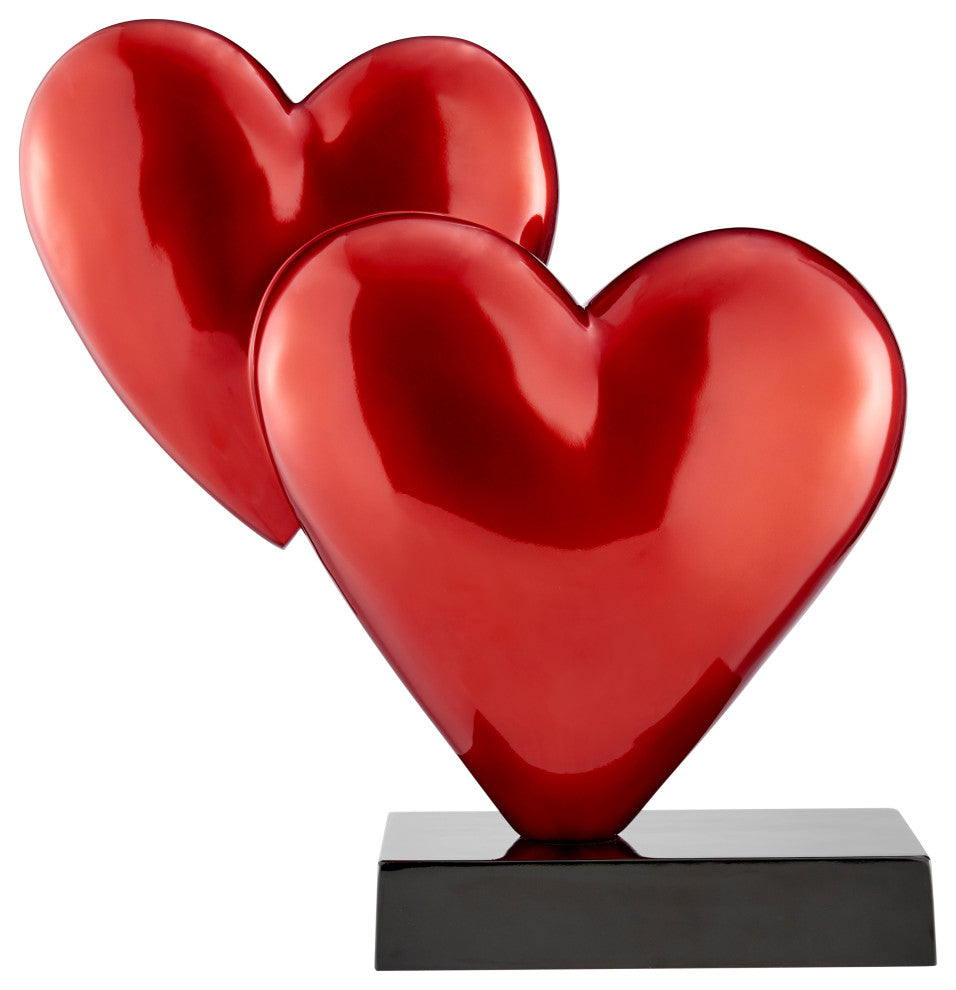 Double Heart Sculpture, Red, Metalic Red