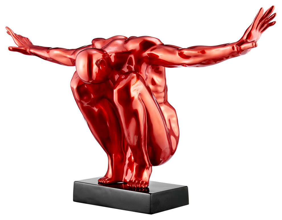 Saluting Man Sculpture, Large, Metalic Red, Large