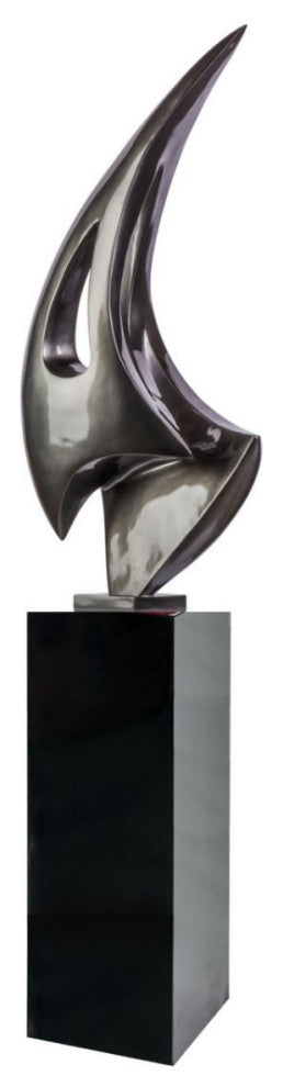 Dark Gray Sail Floor Sculpture With Black Stand, 70" Tall