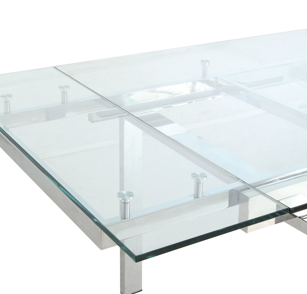 Wexford Glass Top Dining Table with Extension Leaves Chrome