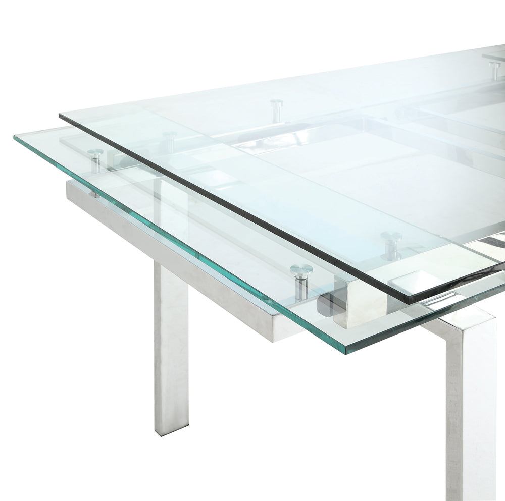 Wexford Glass Top Dining Table with Extension Leaves Chrome