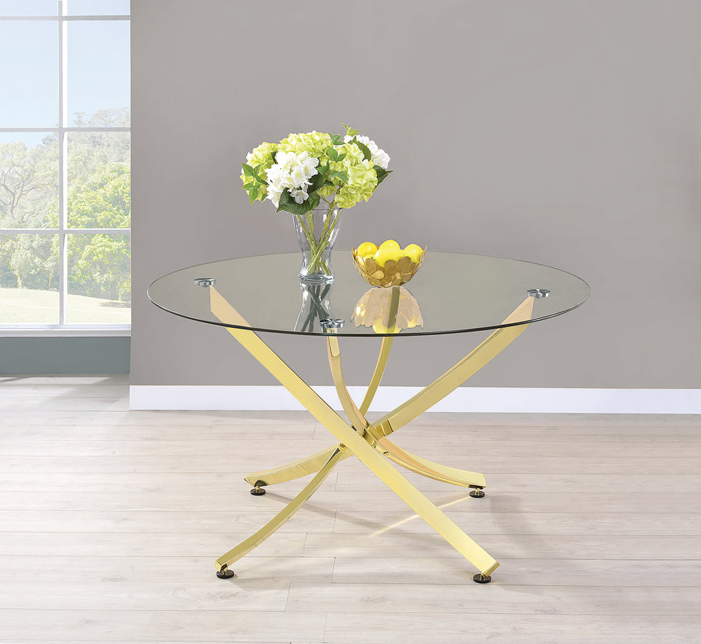 Beckham Round Dining Table Brass and Clear