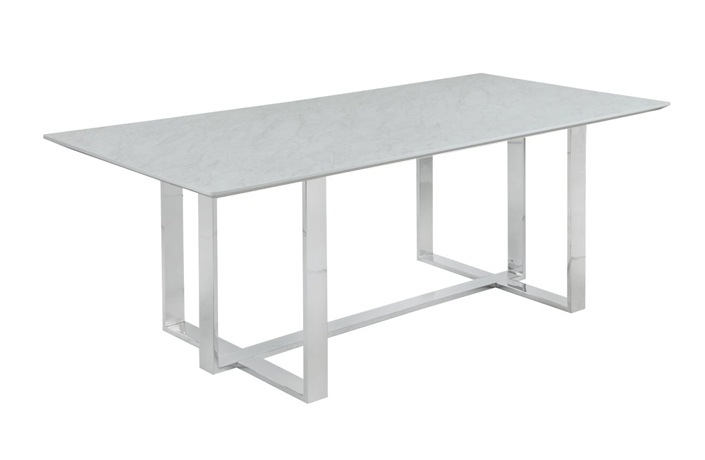 Annika Rectangular Glass Top Dining Table White and Chrome