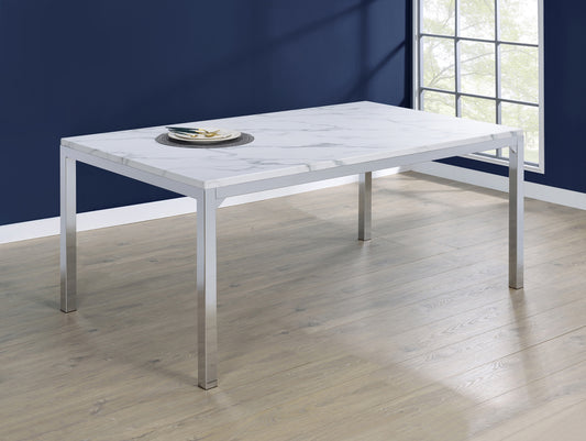 Athena Rectangle Dining Table with Marble Top Chrome