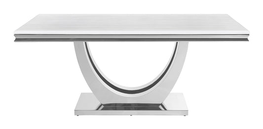 Kerwin Rectangle Faux Marble Top Dining Table White and Chrome