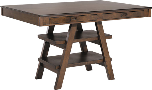 Dewey 2-drawer Counter Height Table with Open Shelves Walnut