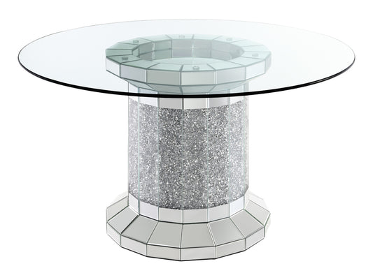 Ellie Cylinder Pedestal Glass Top Dining Table Mirror