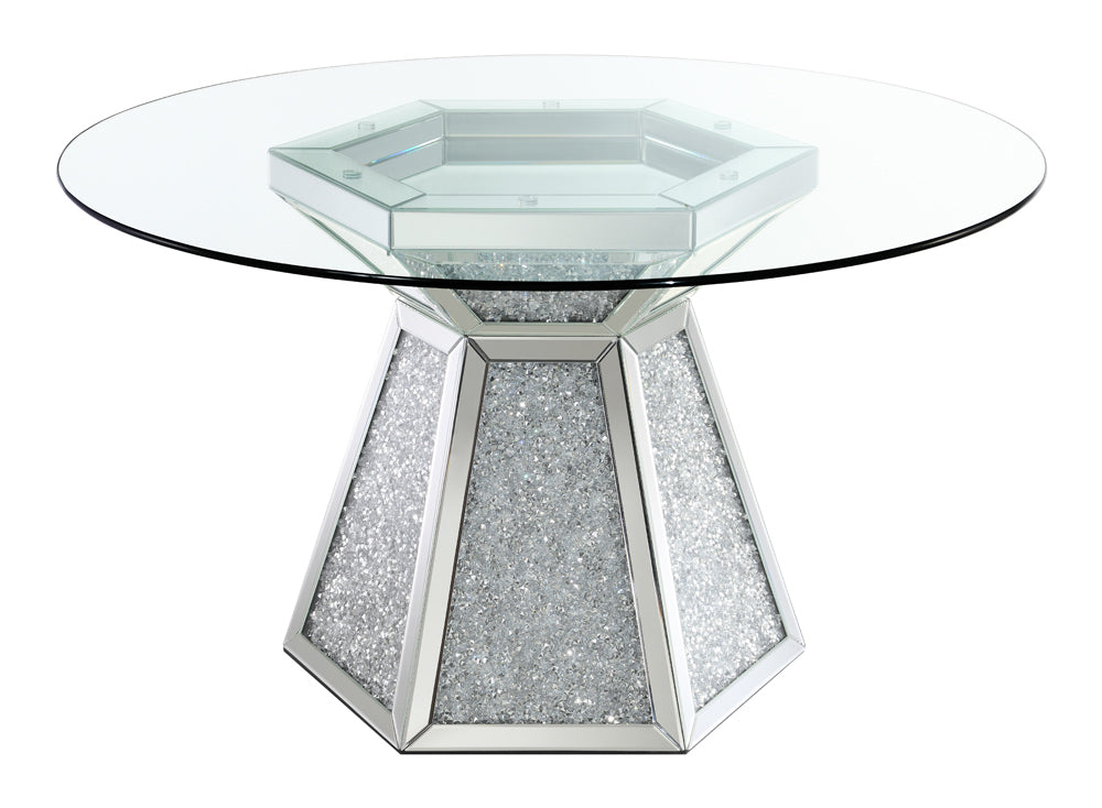 Quinn Hexagon Pedestal Glass Top Dining Table Mirror