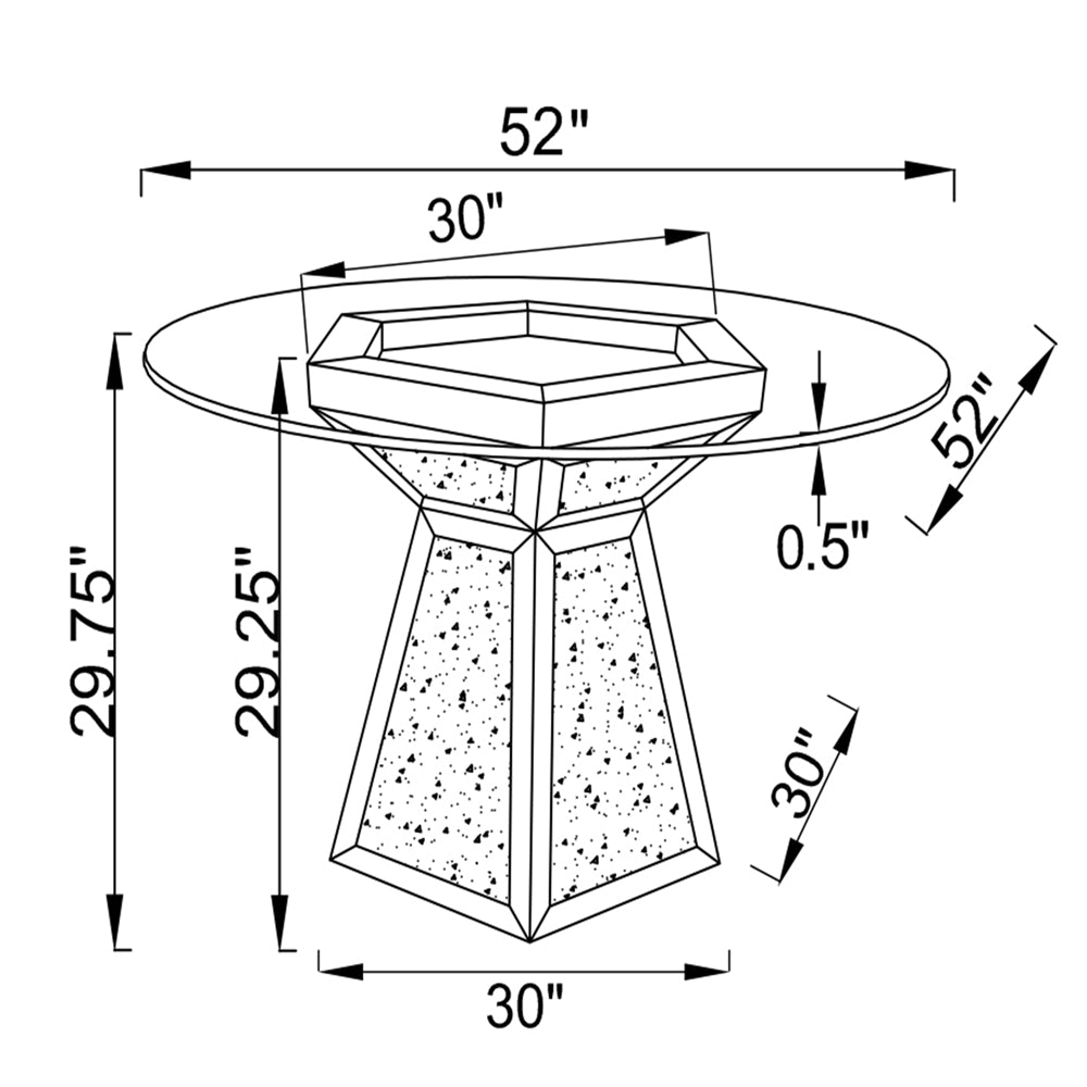 Quinn Hexagon Pedestal Glass Top Dining Table Mirror