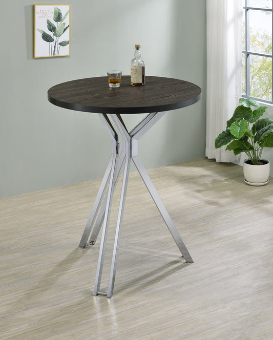 Edgerton Round Wood Top Bar Table Dark Oak and Chrome