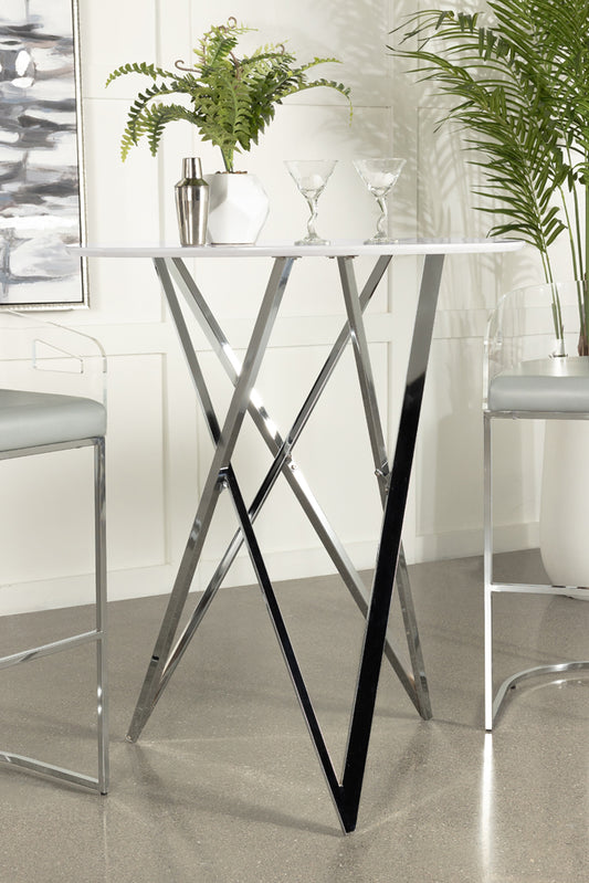 Bexter Faux Marble Round Top Bar Table White and Chrome