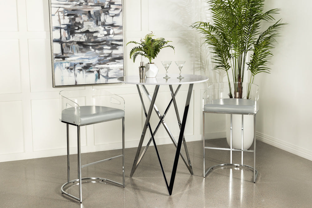 Bexter Faux Marble Round Top Bar Table White and Chrome