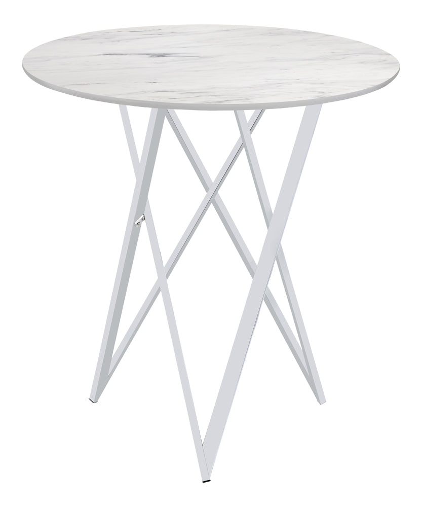 Bexter Faux Marble Round Top Bar Table White and Chrome