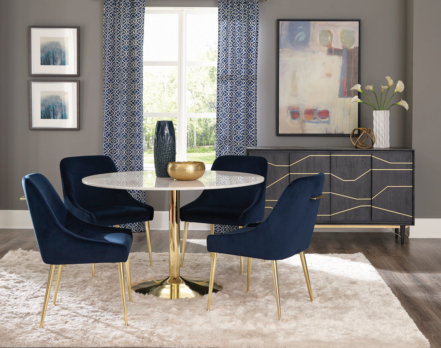 5Pcs Kella Gold Velvet Dining Set