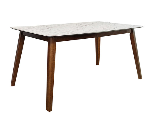 Everett Faux Marble Top Dining Table Natural Walnut and White