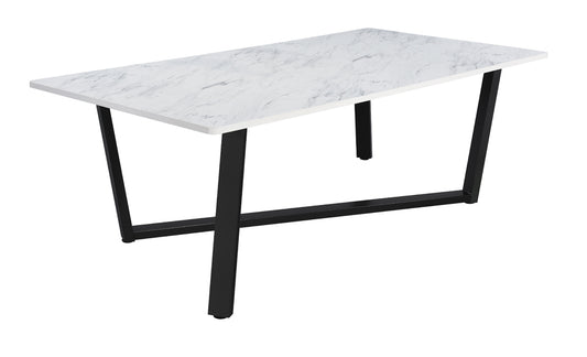 Mayer Rectangular Dining Table Faux White Marble and Gunmetal