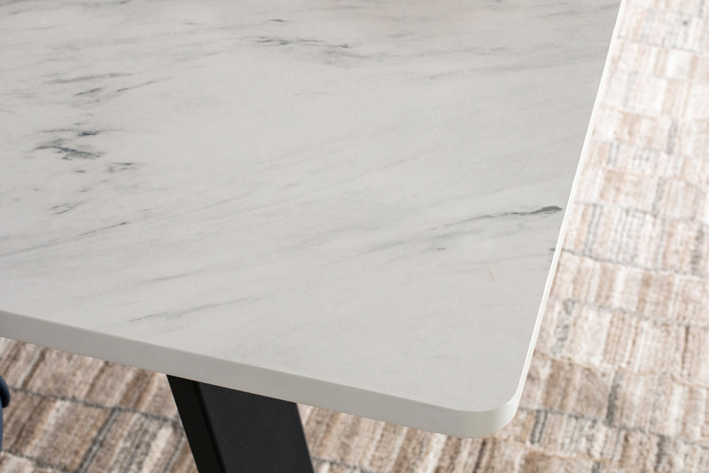 Mayer Rectangular Dining Table Faux White Marble and Gunmetal