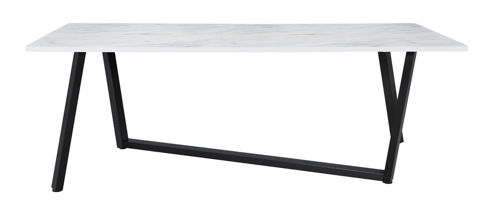 Mayer Rectangular Dining Table Faux White Marble and Gunmetal