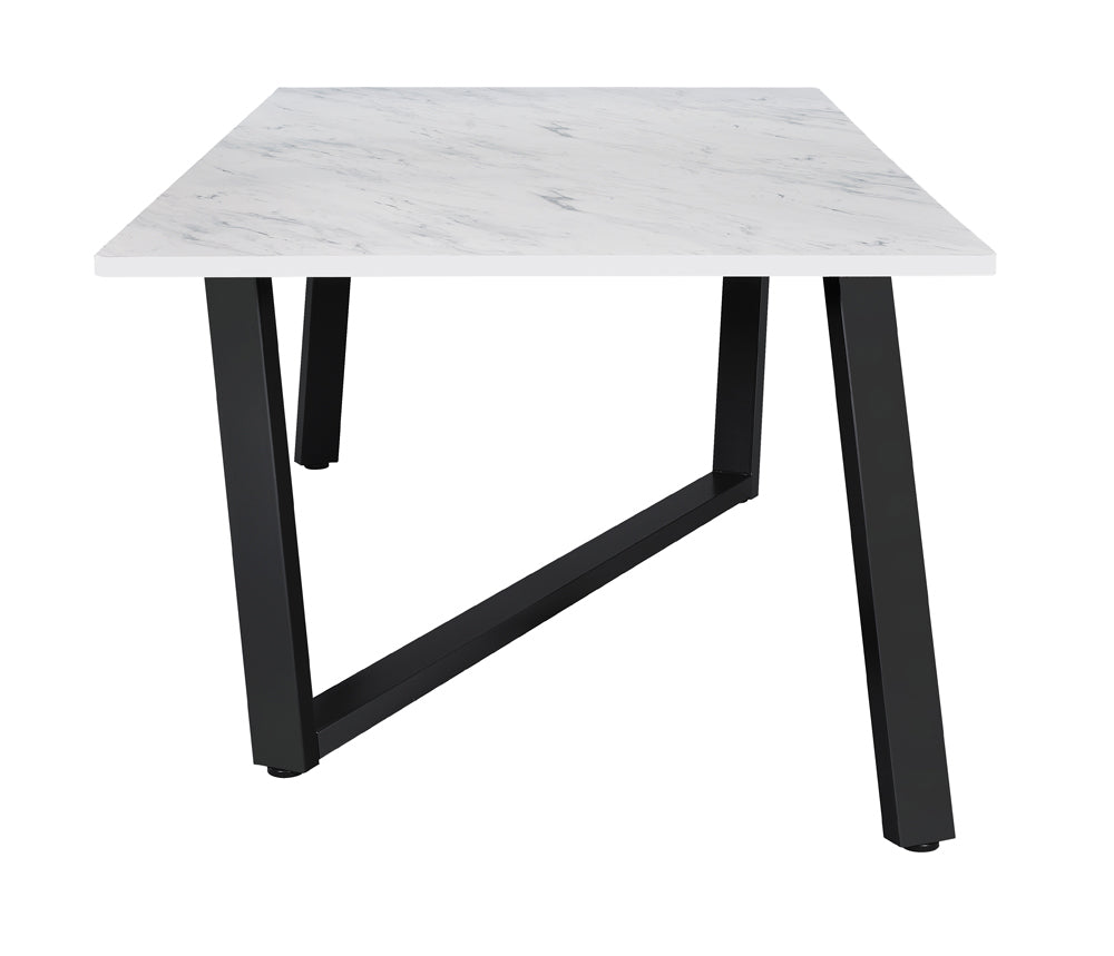 Mayer Rectangular Dining Table Faux White Marble and Gunmetal