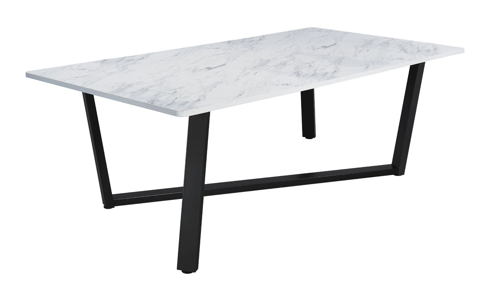 Mayer Rectangular Dining Table Faux White Marble and Gunmetal