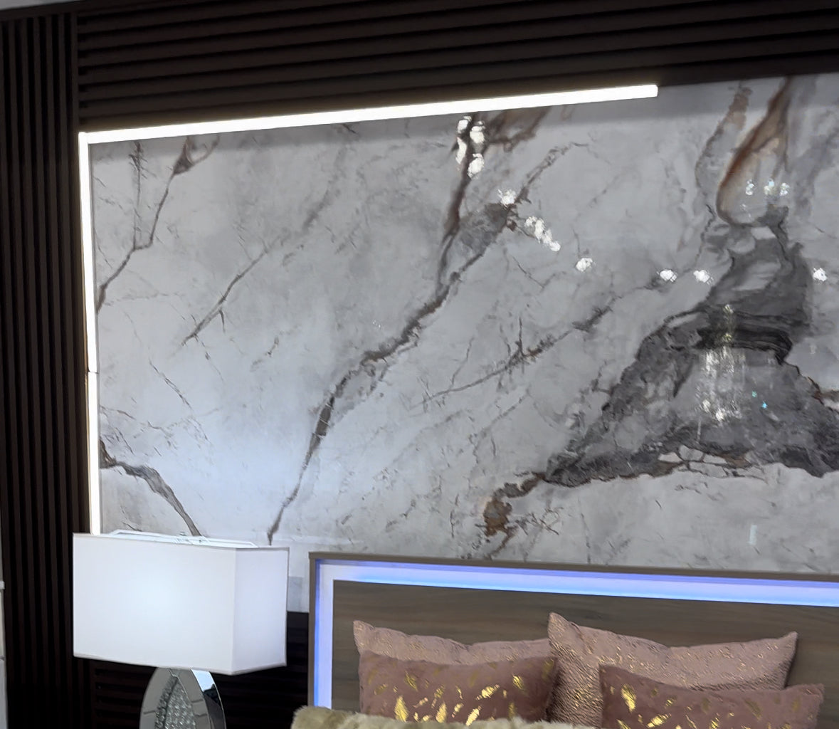 PVC Wall Marble Panel White with Dark Gray Veining