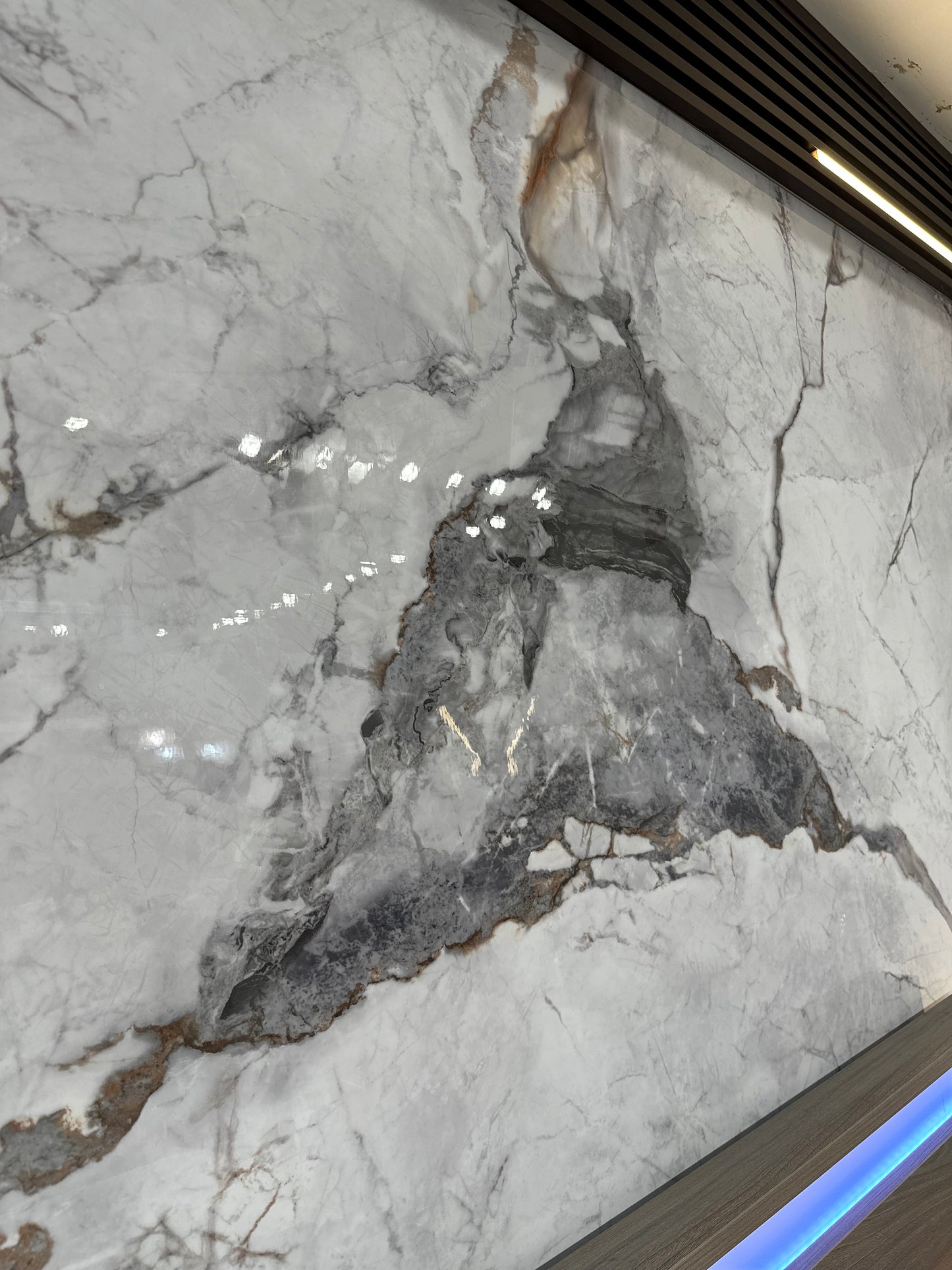 PVC Wall Marble Panel White with Dark Gray Veining