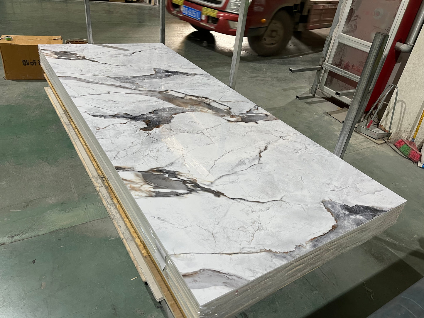 PVC Wall Marble Panel White with Dark Gray Veining