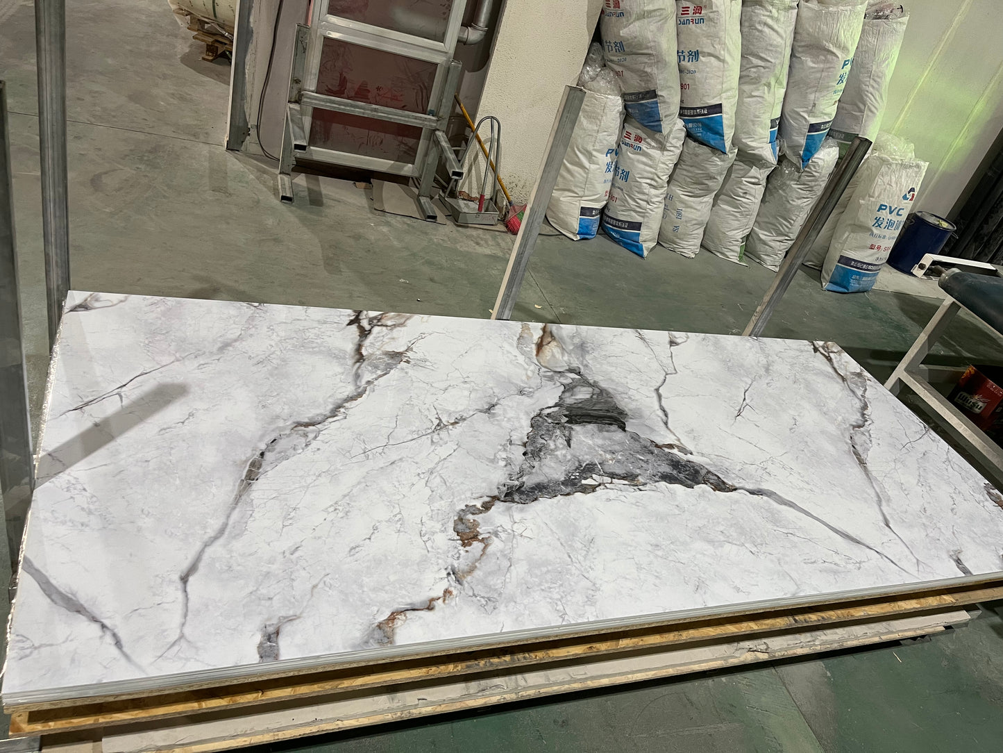 PVC Wall Marble Panel White with Dark Gray Veining