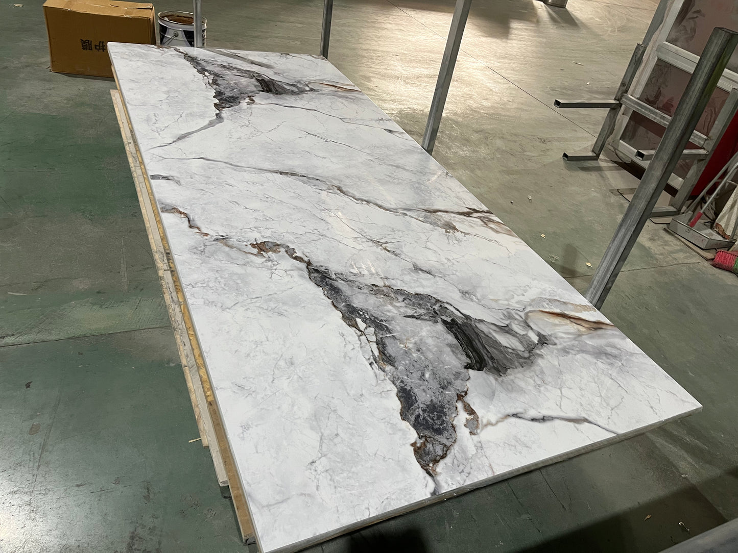 PVC Wall Marble Panel White with Dark Gray Veining