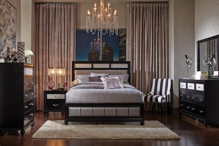 5 PCS Queen Bedroom Set with Upholstered Headboard Black