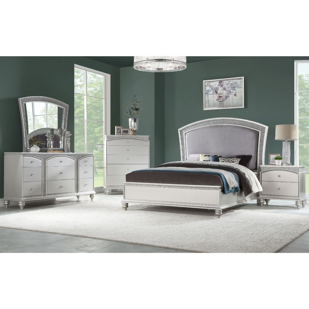 Metallic Silver Queen Bed