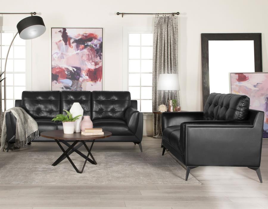 Tufted Living Room Set with Track Arms Black