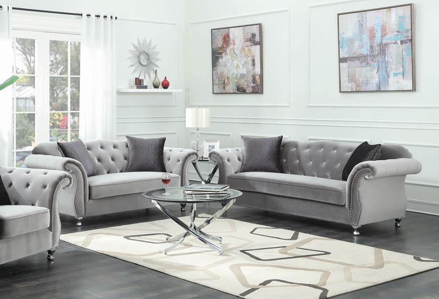 Tufted Living Room Set Silver