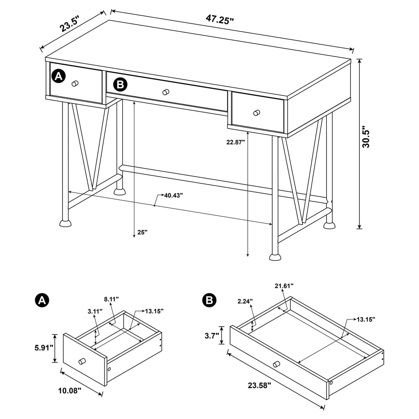 ANALIESE 2PC SET (DESK+BOOKCASE) 801541-S2