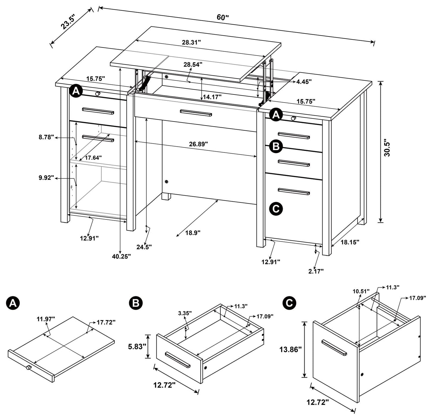 DYLAN LIFT TOP OFFICE DESK 801573