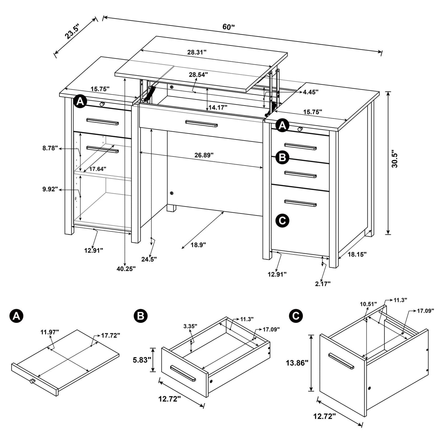 DYLAN LIFT TOP OFFICE DESK 801576