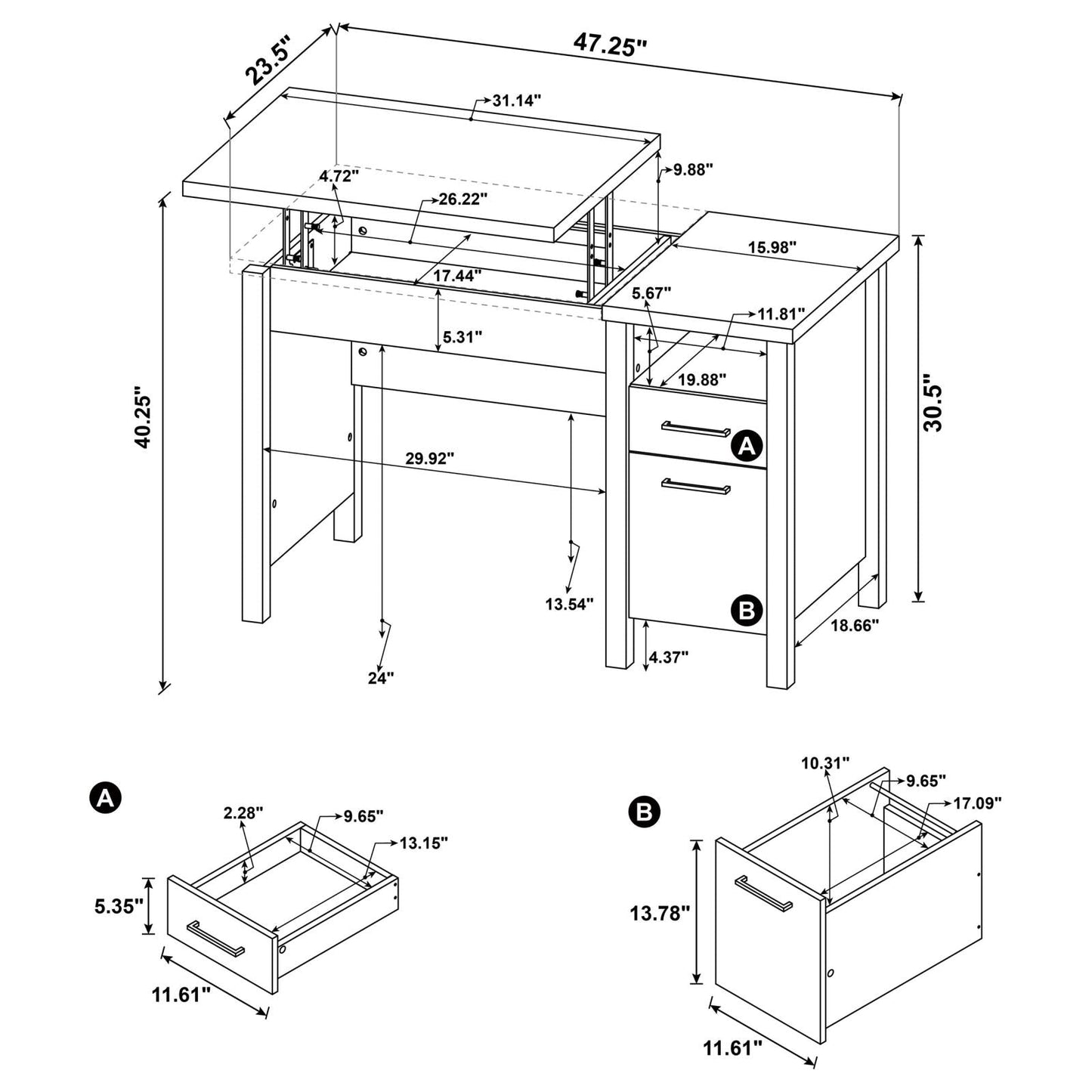 LIFT TOP OFFICE DESK 881240