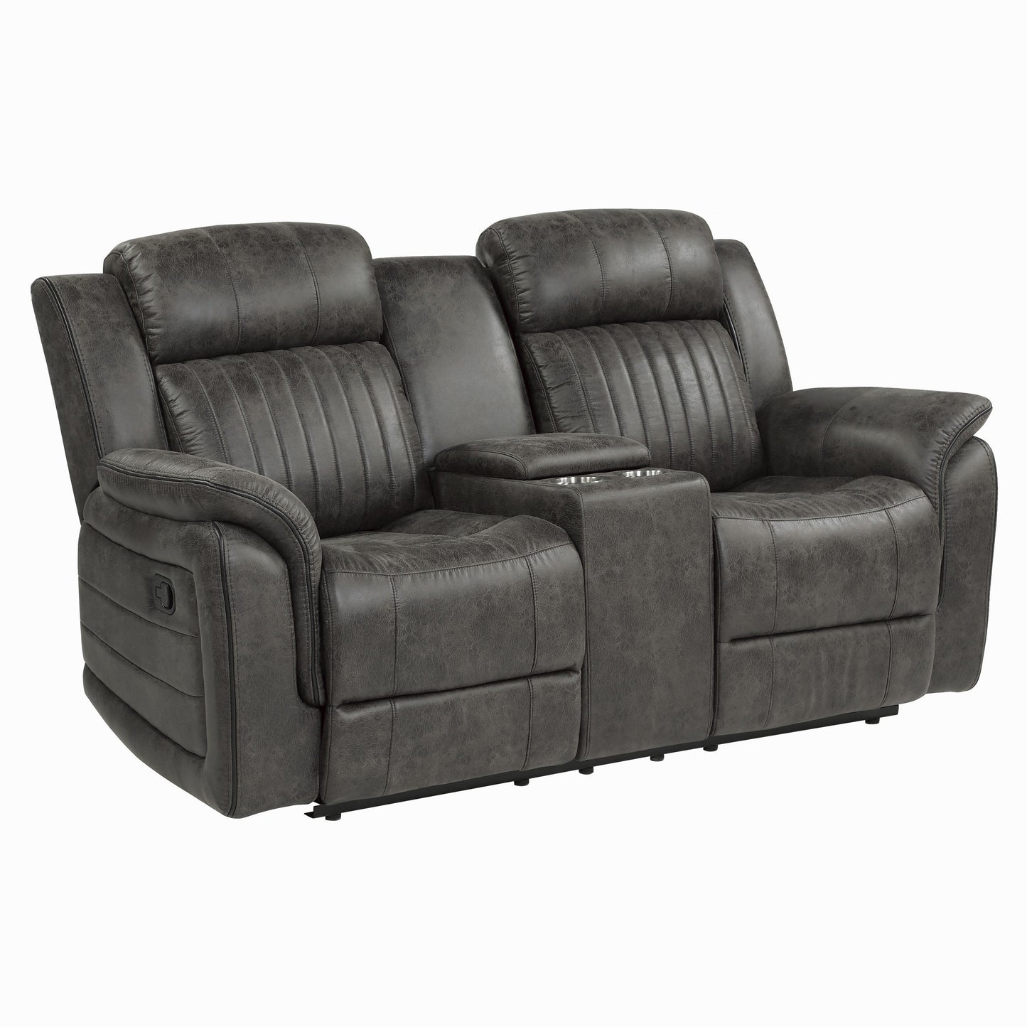 Centeroak Collection Double Reclining Love Seat with Center Console 9479BRG-2