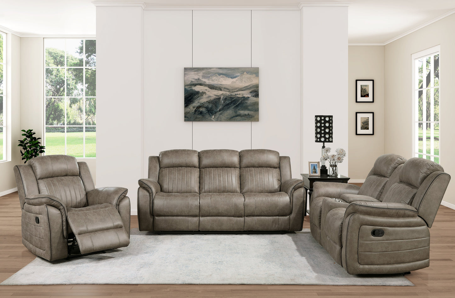 Centeroak Collection Double Reclining Sofa 9479BRG-3