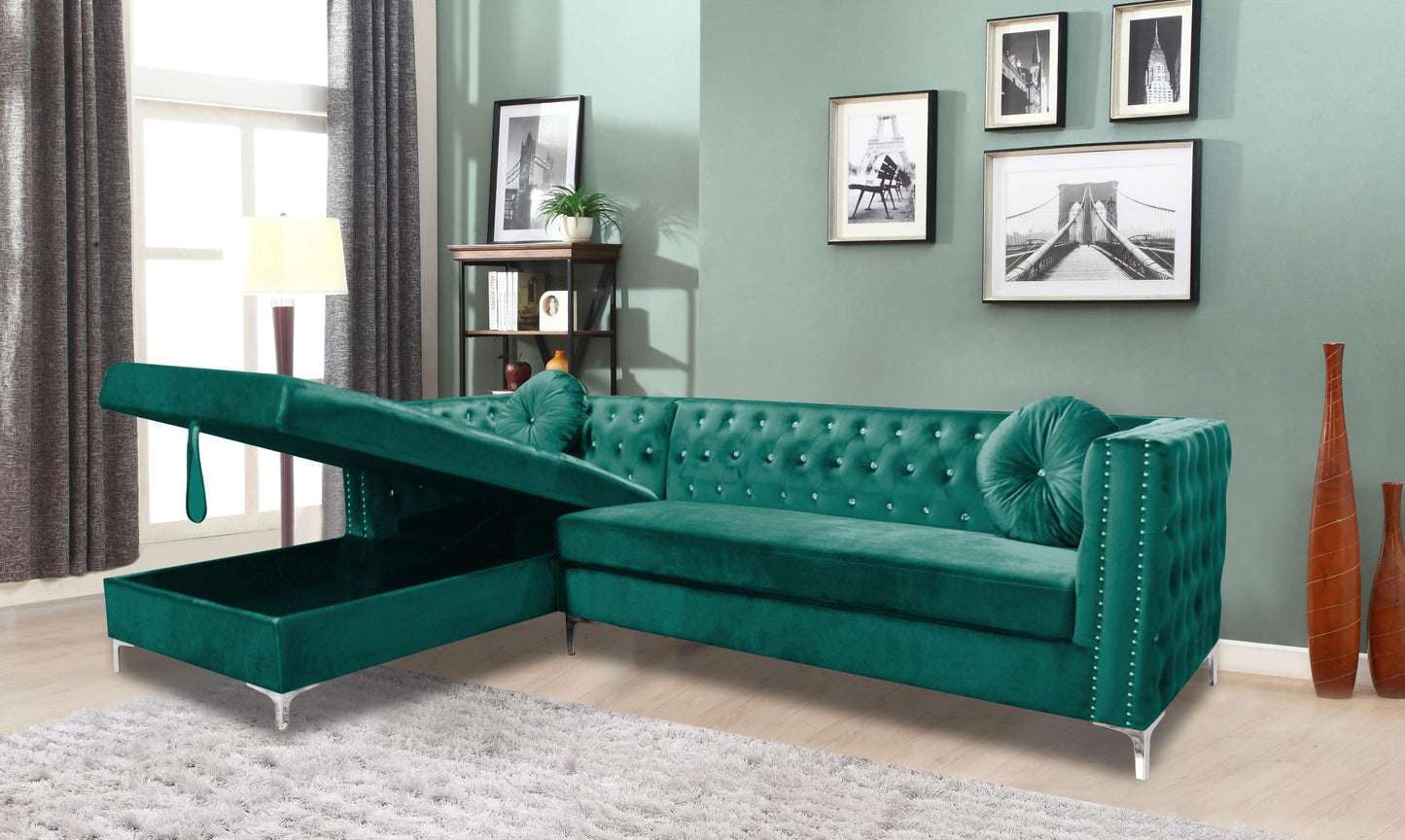 Sophie 2PC Green Velvet Sectional W/Storage