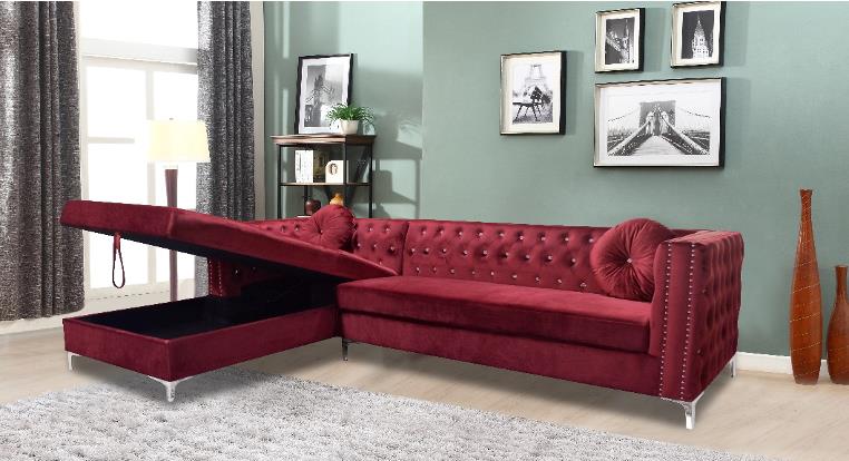 Sophie 2PC Red Velvet Sectional W/Storage